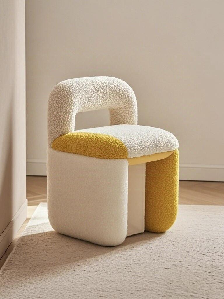 Modern Checkered Bouclé Seating Stool – Cozy Accent Seating for Kids & Living Rooms
