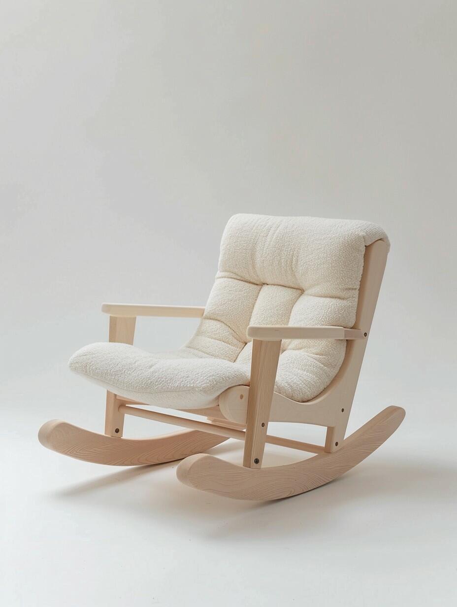 Scandinavian Rocking Chair – Modern Wooden Glider with Cozy Bouclé Cushion (Nursery / Lounge Seating)