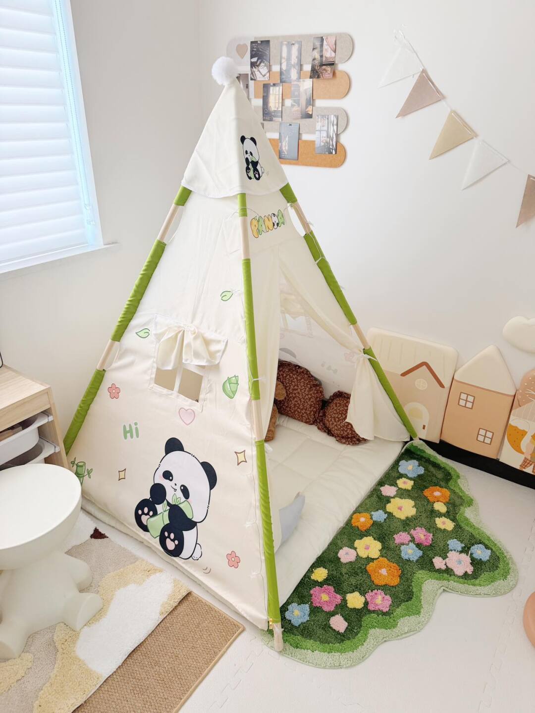 Kids Panda Teepee Play Tent – Indoor Foldable Playhouse with Mat and Window Design