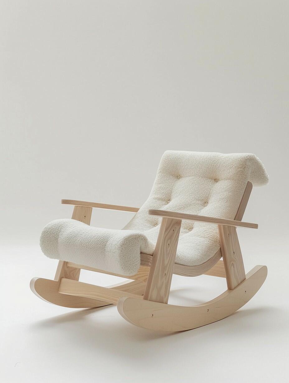 Scandinavian Rocking Chair – Modern Wooden Glider with Cozy Bouclé Cushion (Nursery / Lounge Seating)