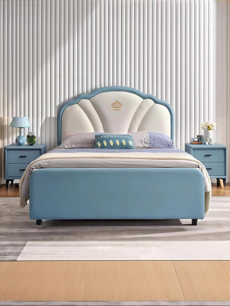 Princess-Inspired Upholstered Kids Bed – Pink Crown Headboard with Soft Padding & Elegant Design