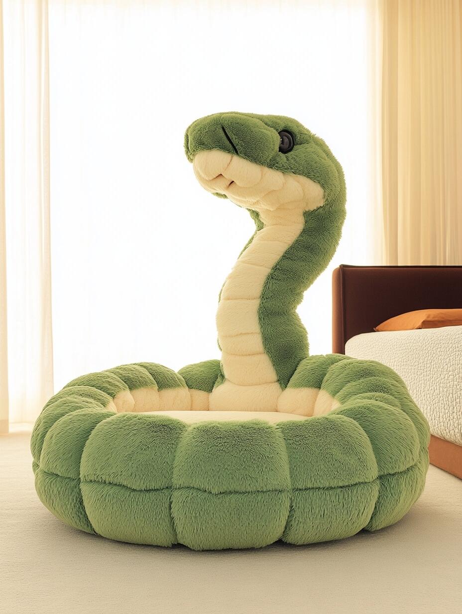 Plush Snake Floor Chair – Cozy Cartoon Serpent Bean Bag Seat for Kids & Teens (Seating / Character Furniture)