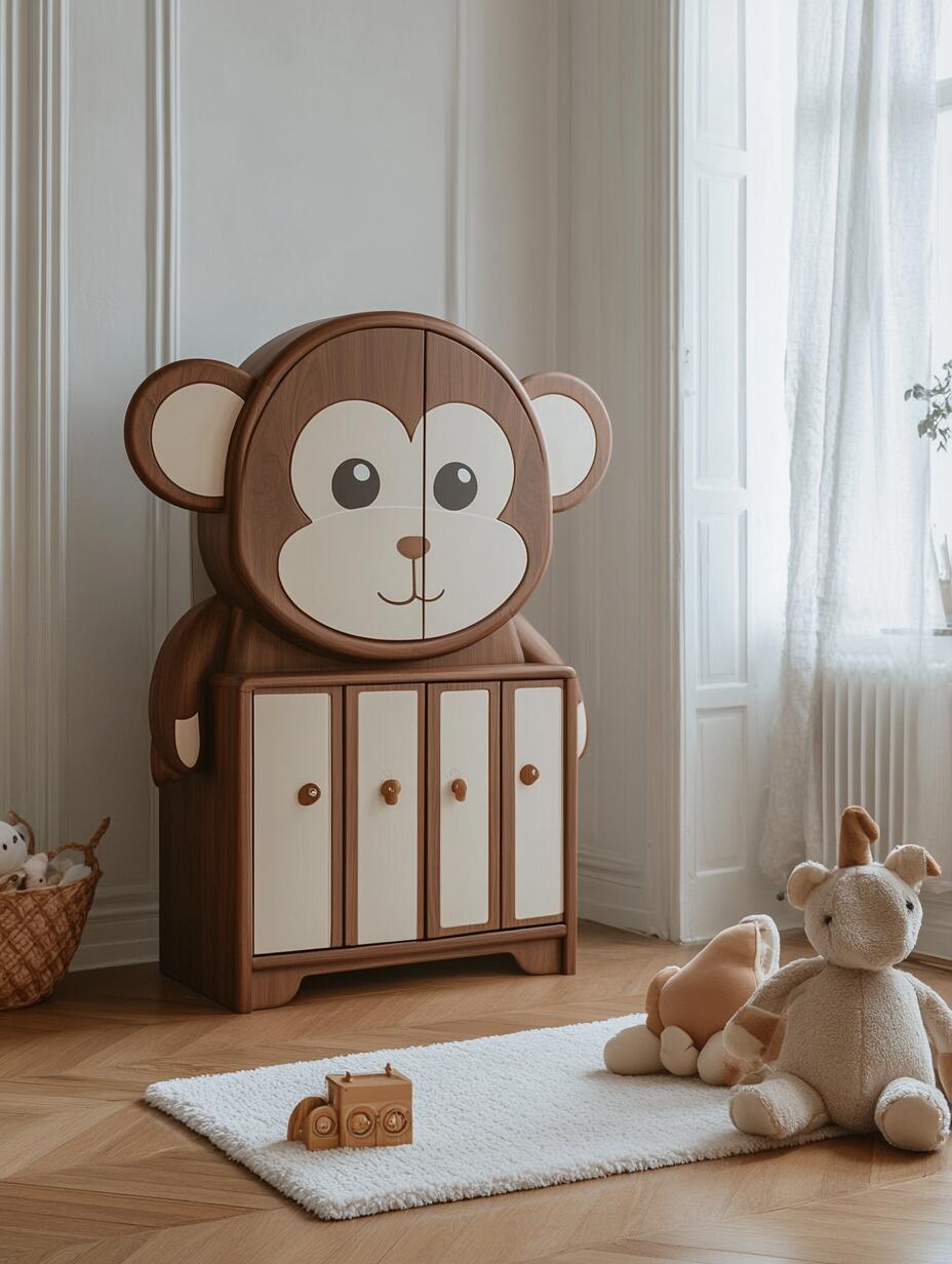 Adorable Monkey-Shaped Wooden Wardrobe – Fun & Spacious Kids’ Storage Closet