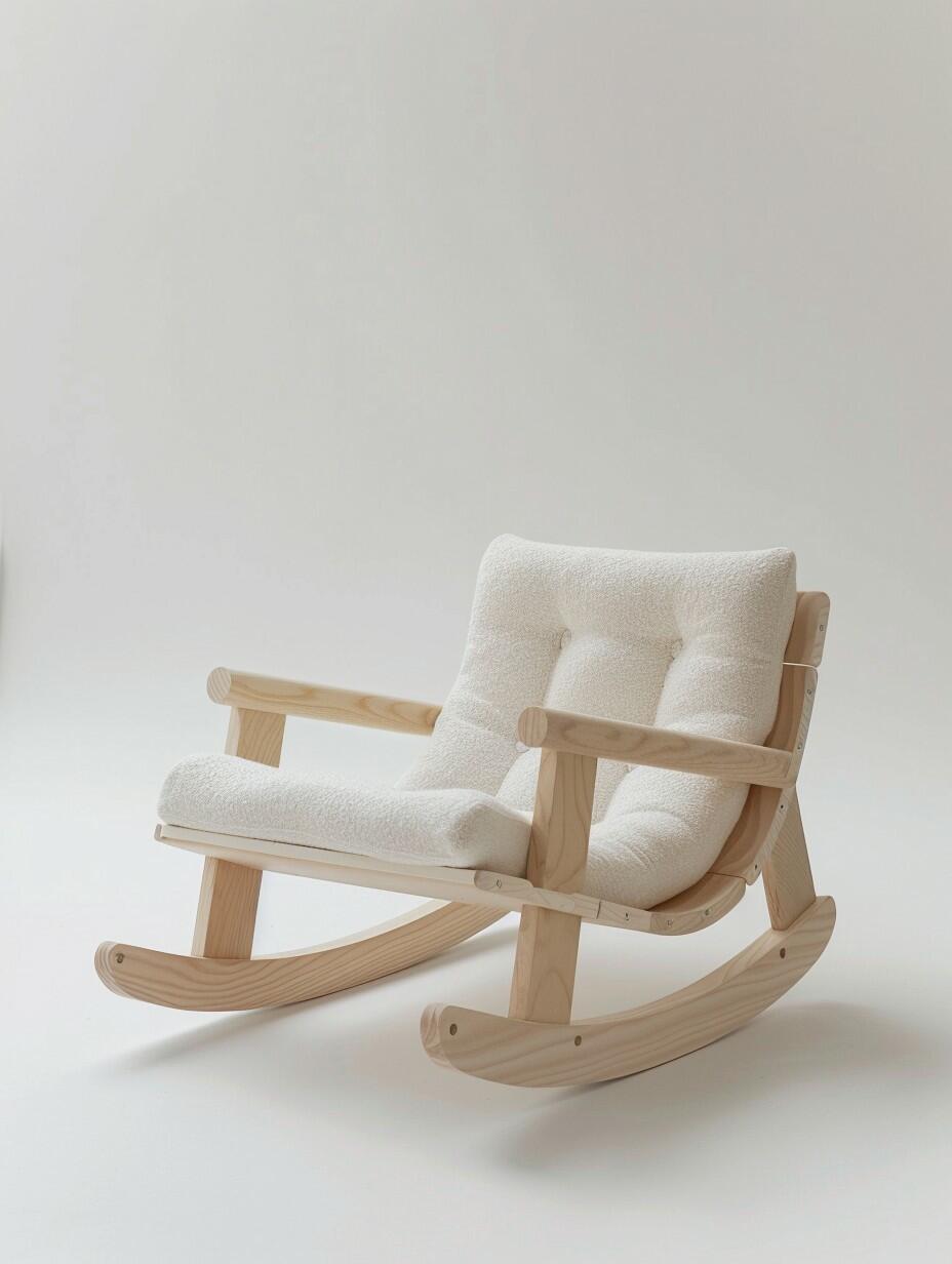 Scandinavian Rocking Chair – Modern Wooden Glider with Cozy Bouclé Cushion (Nursery / Lounge Seating)