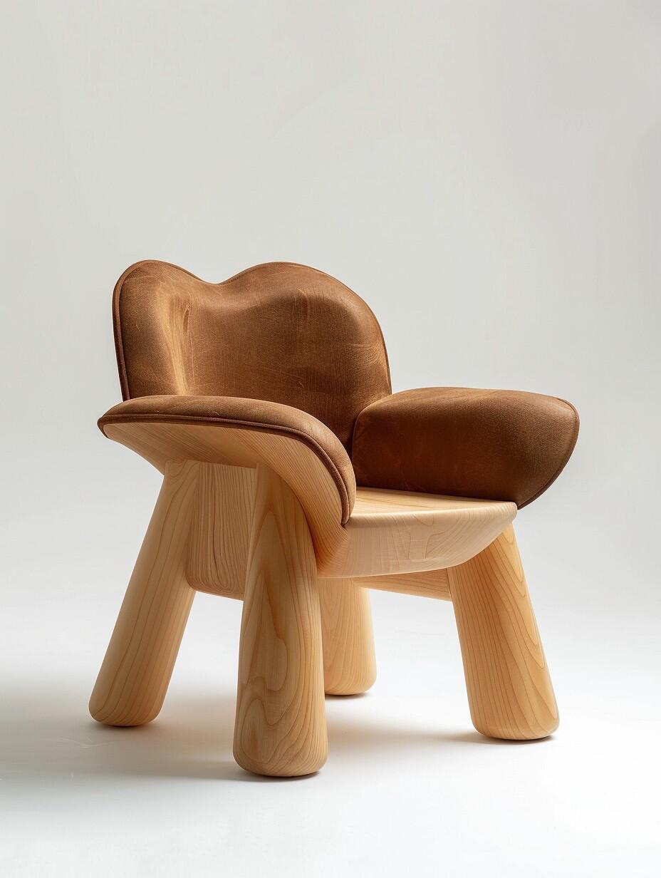 Sculptural Lounge Chair – Organic Modern Armchair with Carved Wood Legs & Leather Upholstery (Seating)