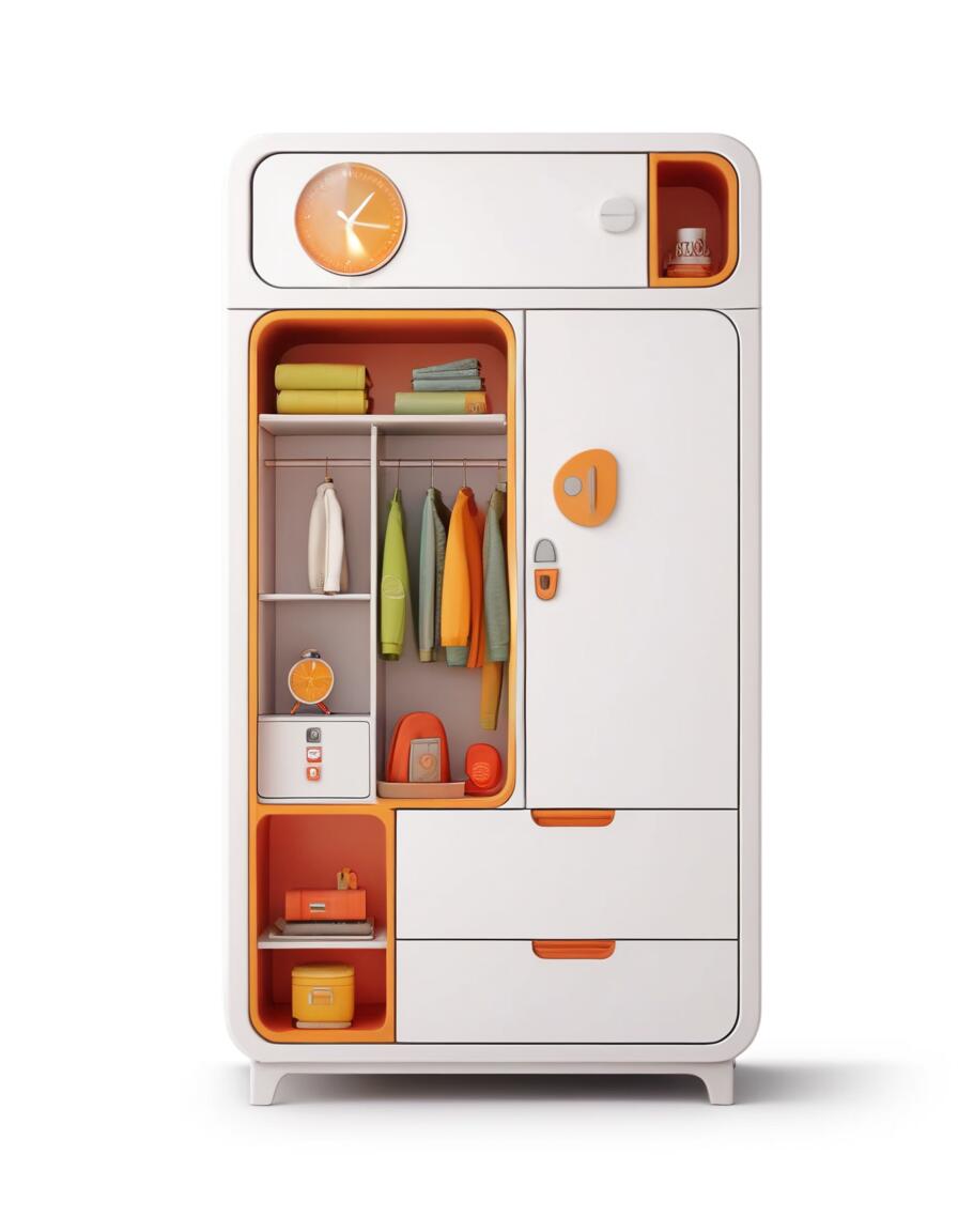 Modern Kids' Wardrobe Closet with Storage – Multi-Functional Organizer in Orange & White