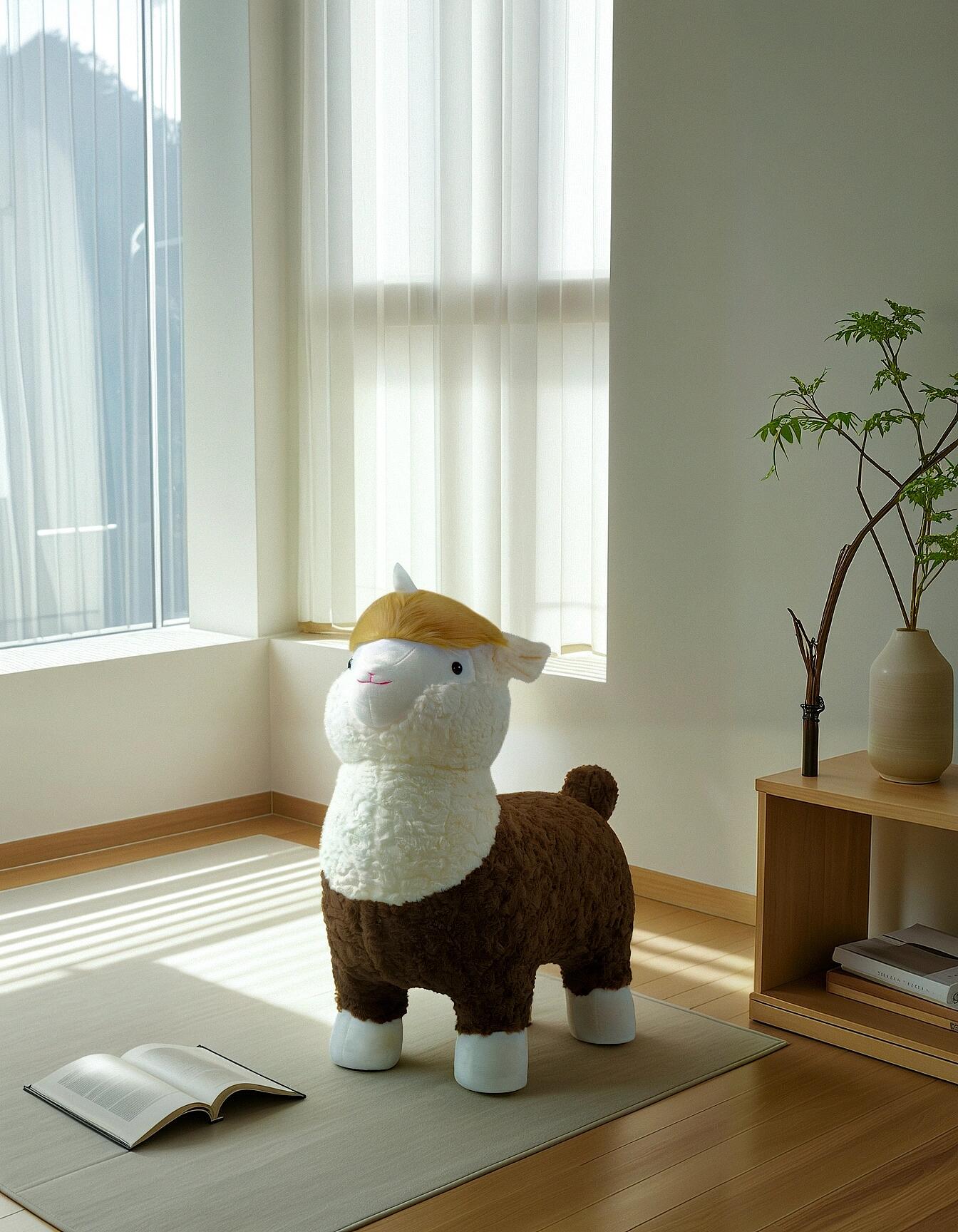 Alpaca Plush Animal Stool – Fun Kids Seating with Soft Faux Fur