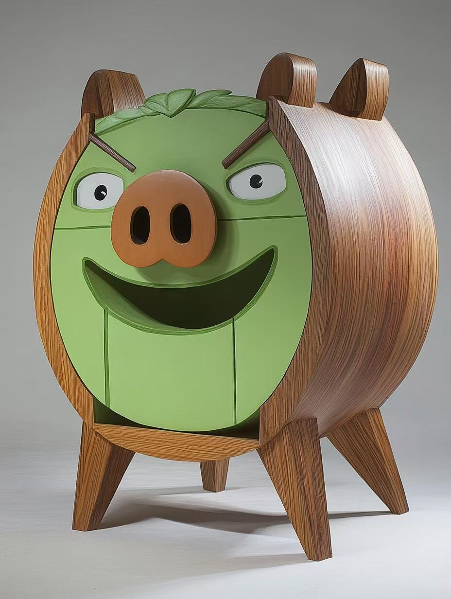 Angry Piggy Storage Cabinet – Cartoon-Inspired Wooden Dresser with Hidden Storage (Furniture / Kids Cabinet)
