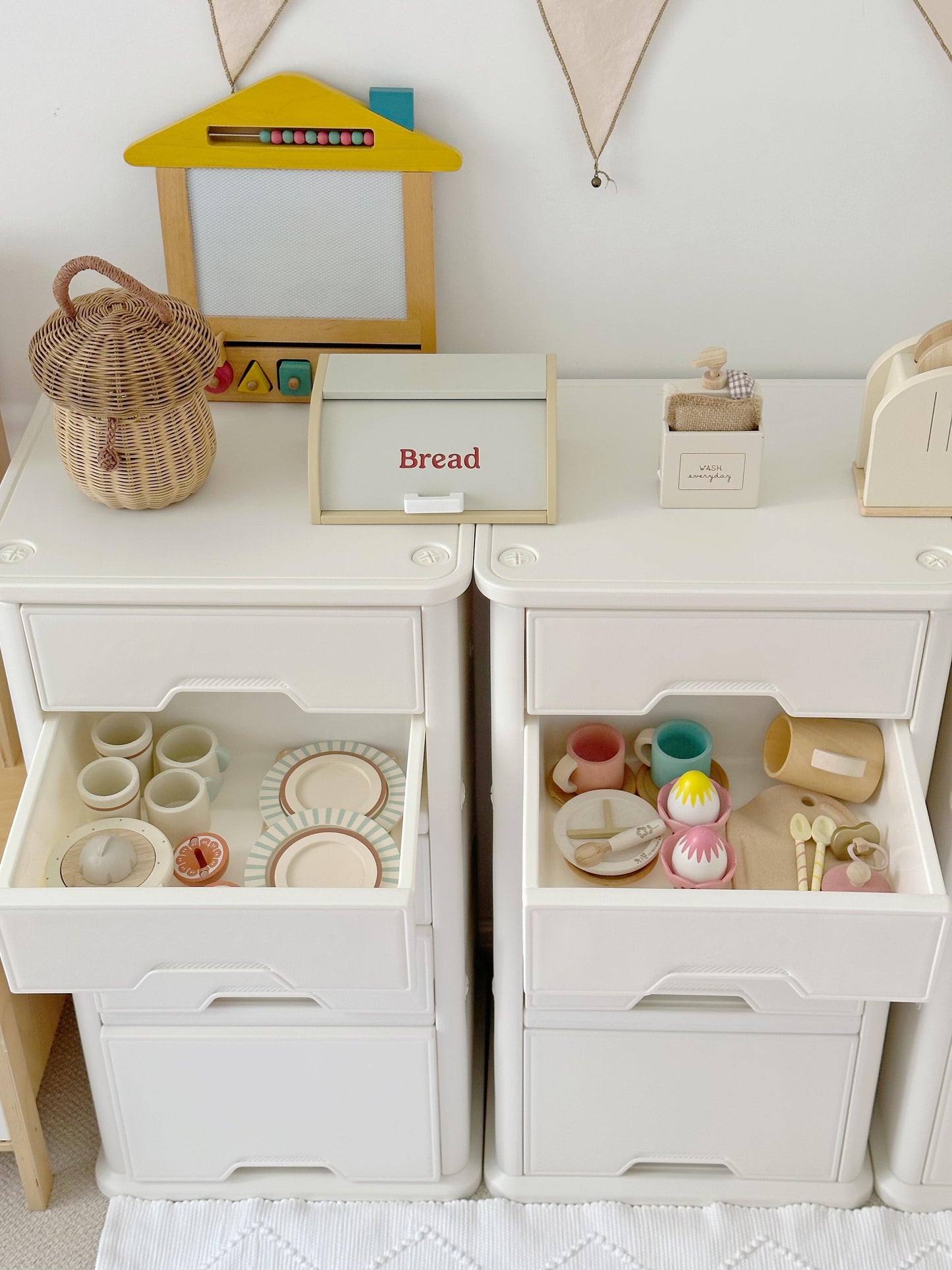 Minimalist Kids Storage Drawers – Stackable Montessori Cabinet for Toys, Clothes & Nursery Essentials (Set of 3 / Cream White)