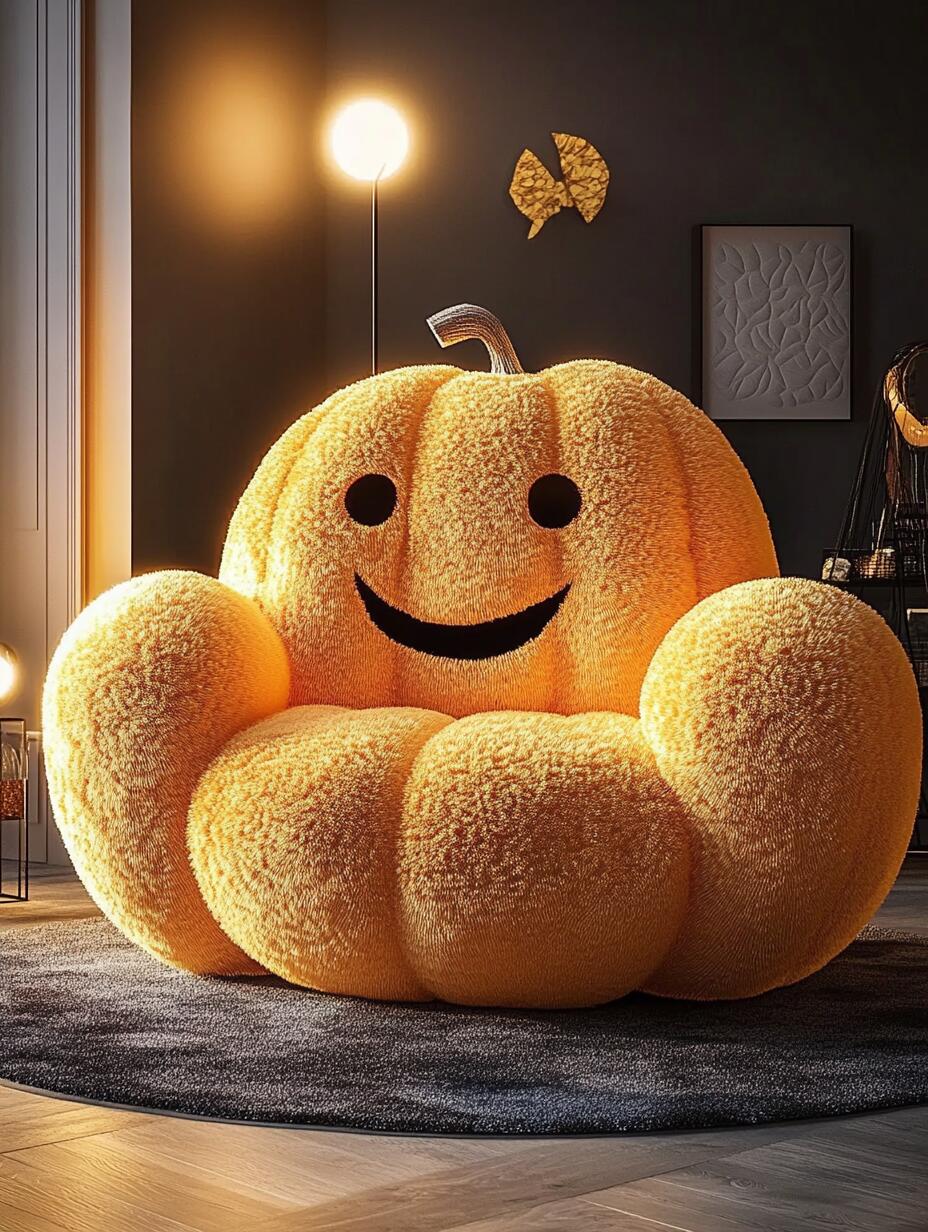Pumpkin Smile Kids Sofa Chair – Plush Cartoon Lounge Seat for Toddlers & Playrooms (Halloween / Fall Theme)