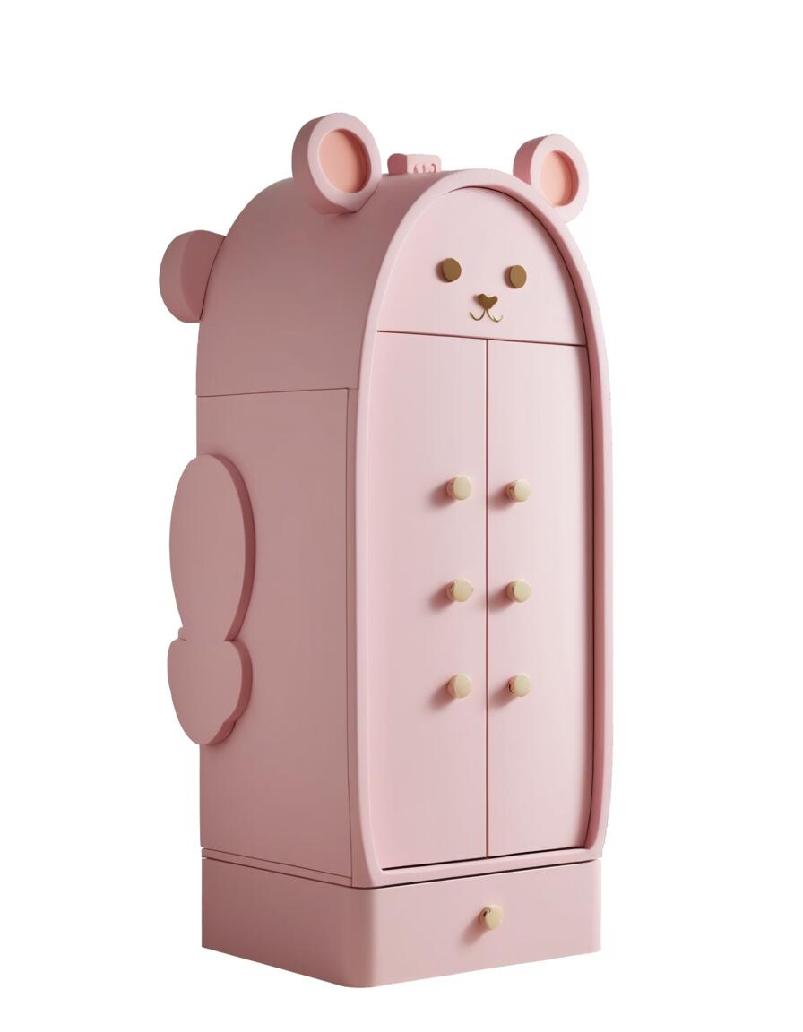 Cute Pink Bunny-Shaped Kids' Wardrobe – Multi-Door Storage Cabinet with Animal Design