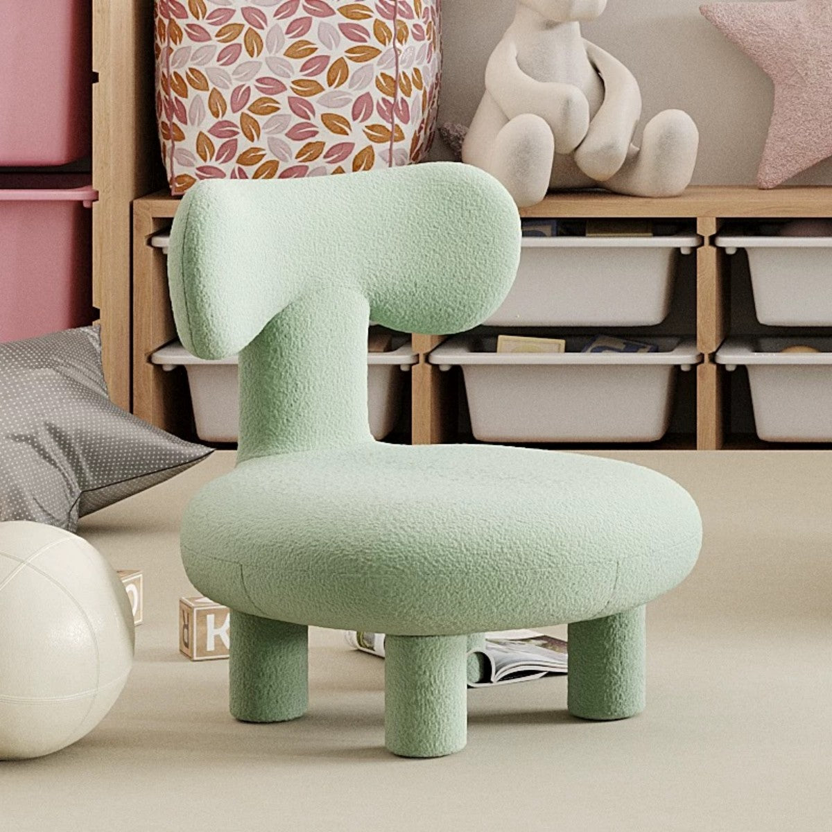 Mint Green Modern Kids Chair – Unique Plush Reading Seat