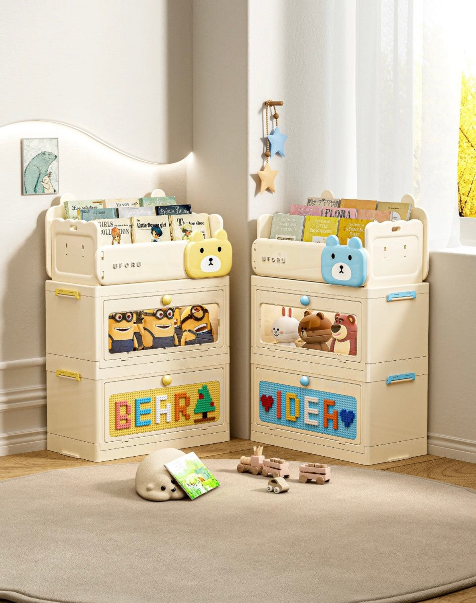 Bear Theme Kids Bookshelf Storage Cabinet – Creative Modular Organizer
