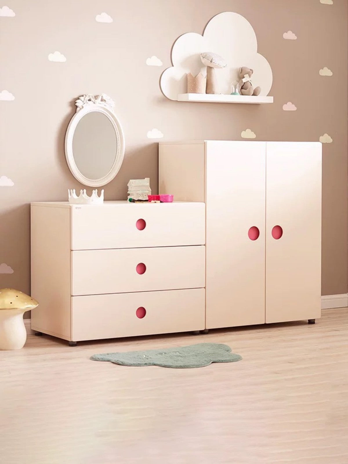 Cloud Handle Kids Dresser and Wardrobe Set – Pastel Modern Storage