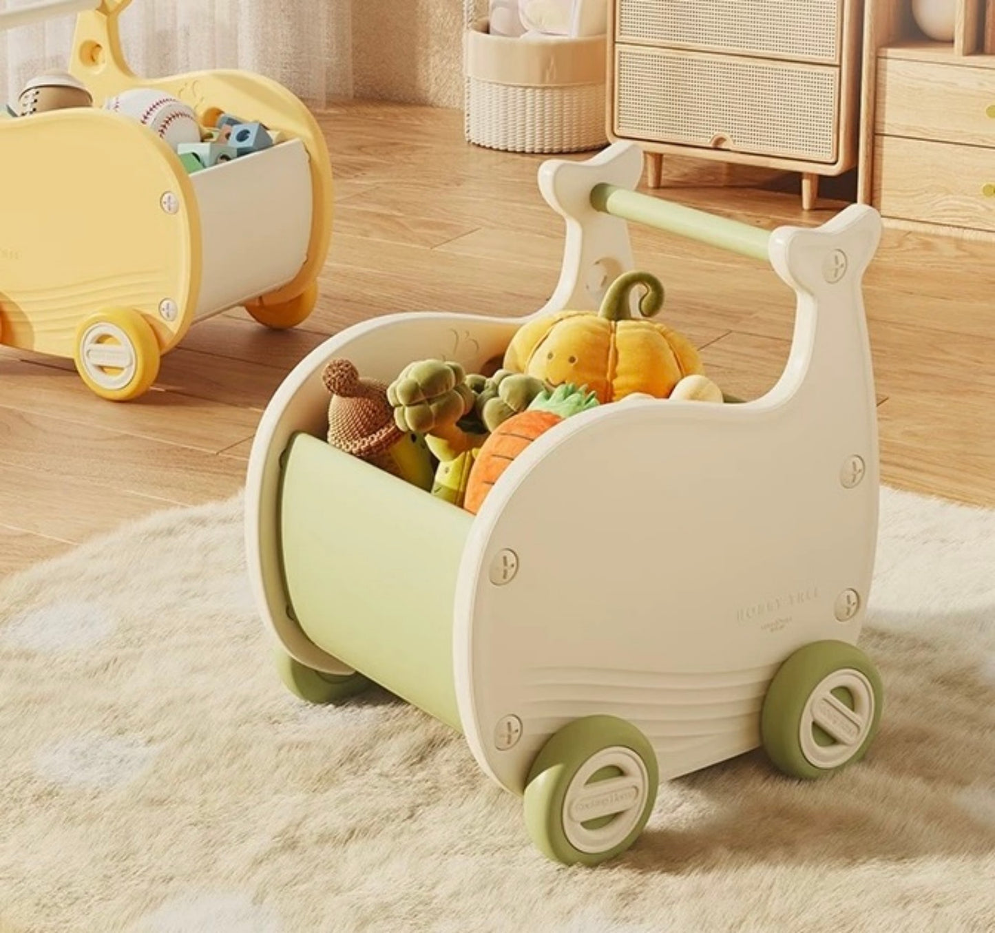 Rolling Toy Storage Cart – Animal Design Kids Organizer Bin