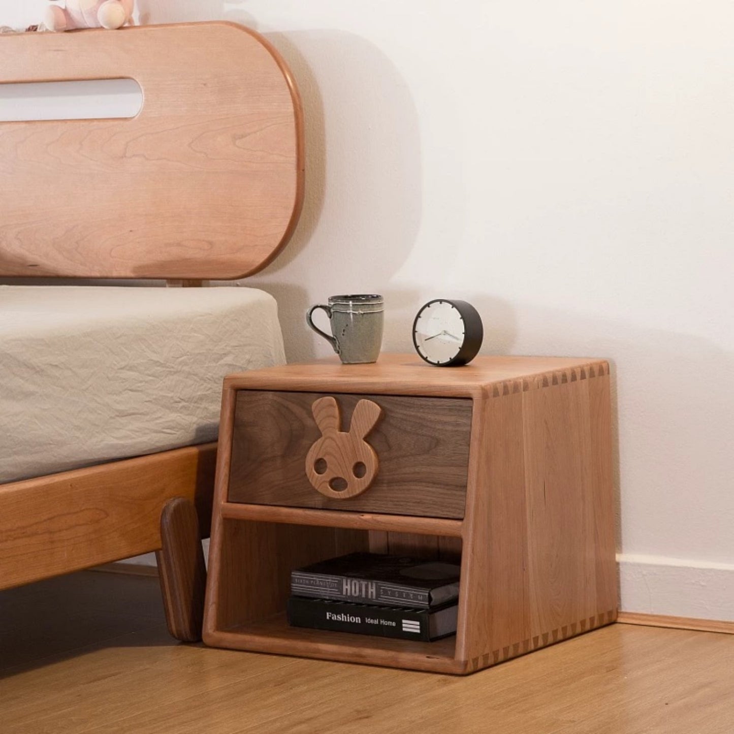 Solid Wood Bunny Nightstand – Kids Animal Bedside Table
