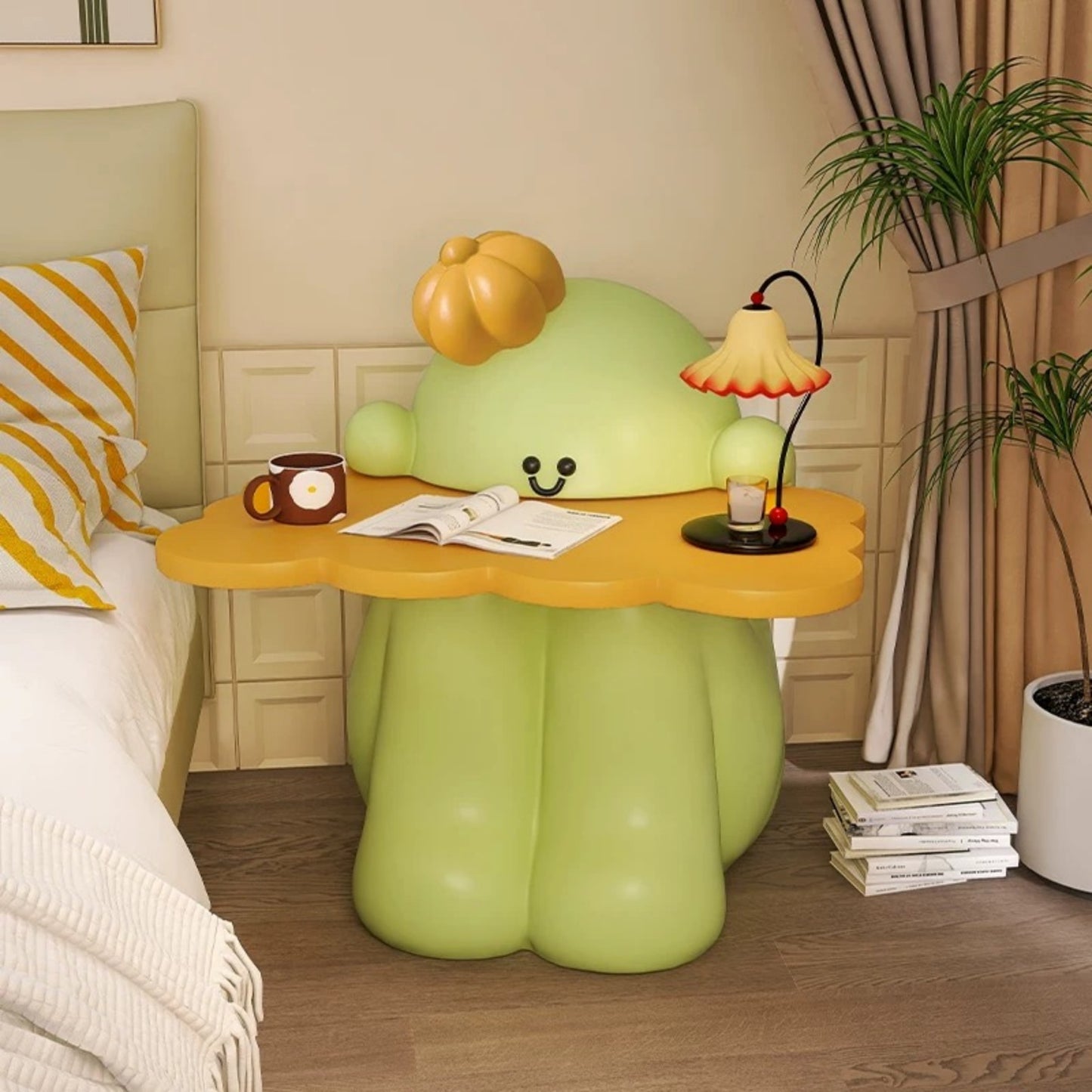 Green Cartoon Cactus Nightstand – Cute Kids Bedside Table