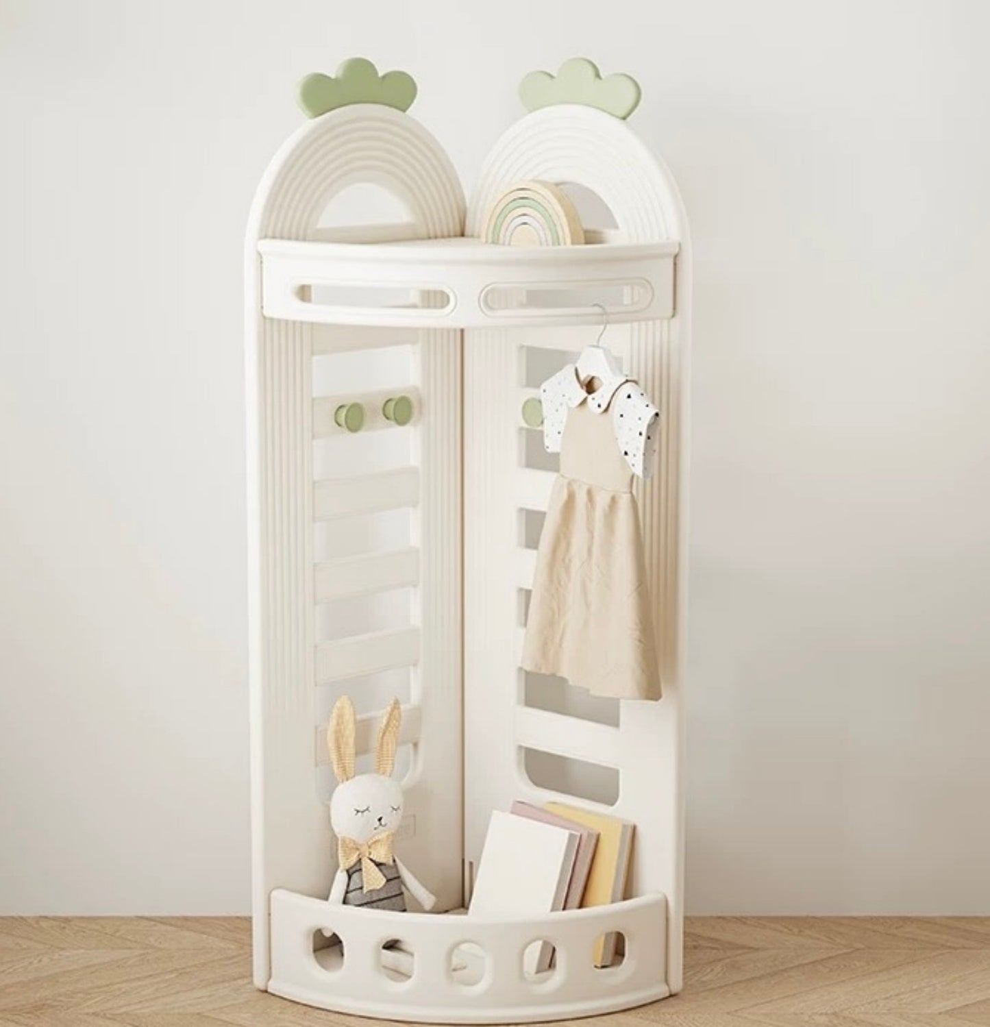 Minimalist Kids Corner Clothes Rack – Modern Open Wardrobe Stand