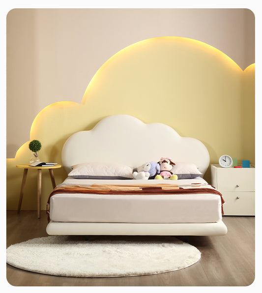 Cloud-Shaped Kids Bed with Soft Upholstered Headboard – Modern Toddler Bed Frame for Boys and Girls Bedroom – Furniture