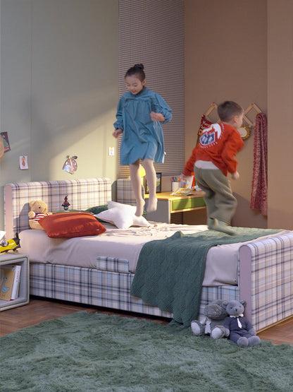 Playful Plaid Kids' Bedroom with Cozy Upholstered Beds — Children's Furniture & Interior Design