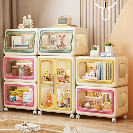 Stackable Modular Storage Cabinets – Pastel Kids Organizer with Doors