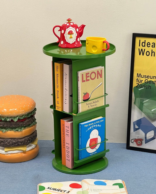 Green Rotating Bookshelf – Small Modern Book Storage Table