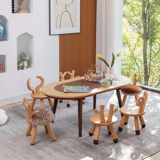 Wooden Kids Table and Deer Chair Set – Montessori Playroom Furniture