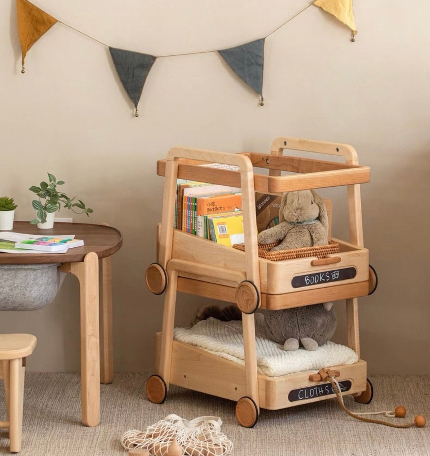 Wooden Kids Storage Cart with Chalkboard Labels – Rolling Organizer