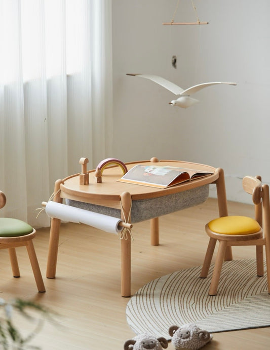 Montessori Kids Wooden Activity Table and Chairs Set with Storage