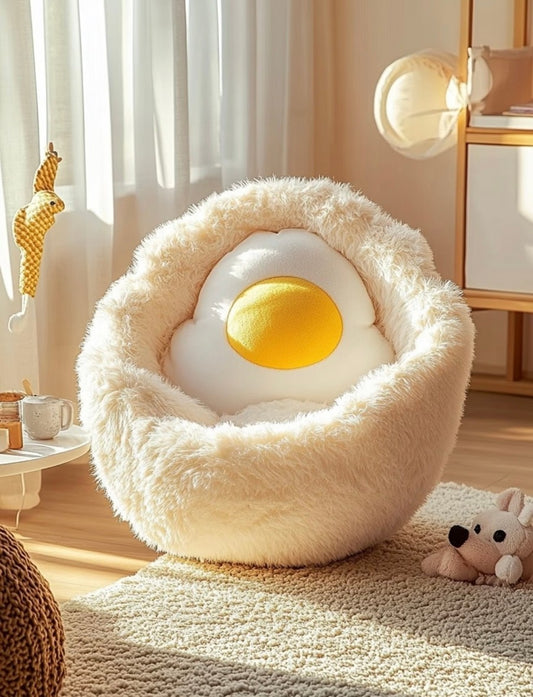 Egg Yolk Fuzzy Bean Bag Chair – Unique Playroom Accent for Kids
