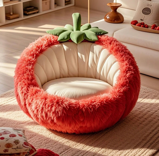 Plush Strawberry Round Chair – Cozy Fruit-Inspired Playroom Seating