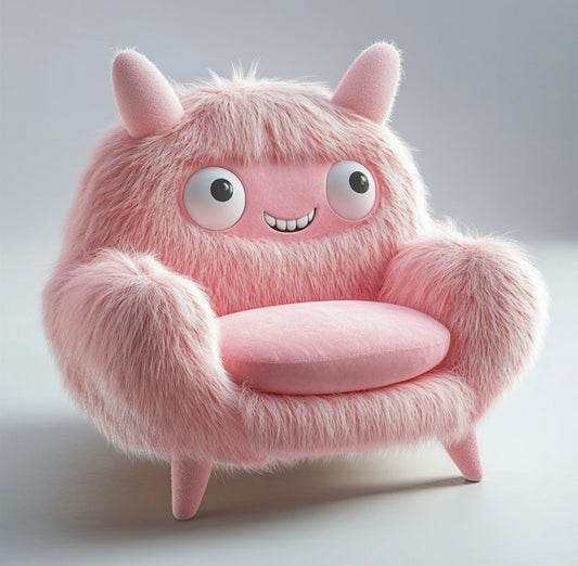 Pink Monster Furry Kids Chair – Fun Plush Playroom Armchair