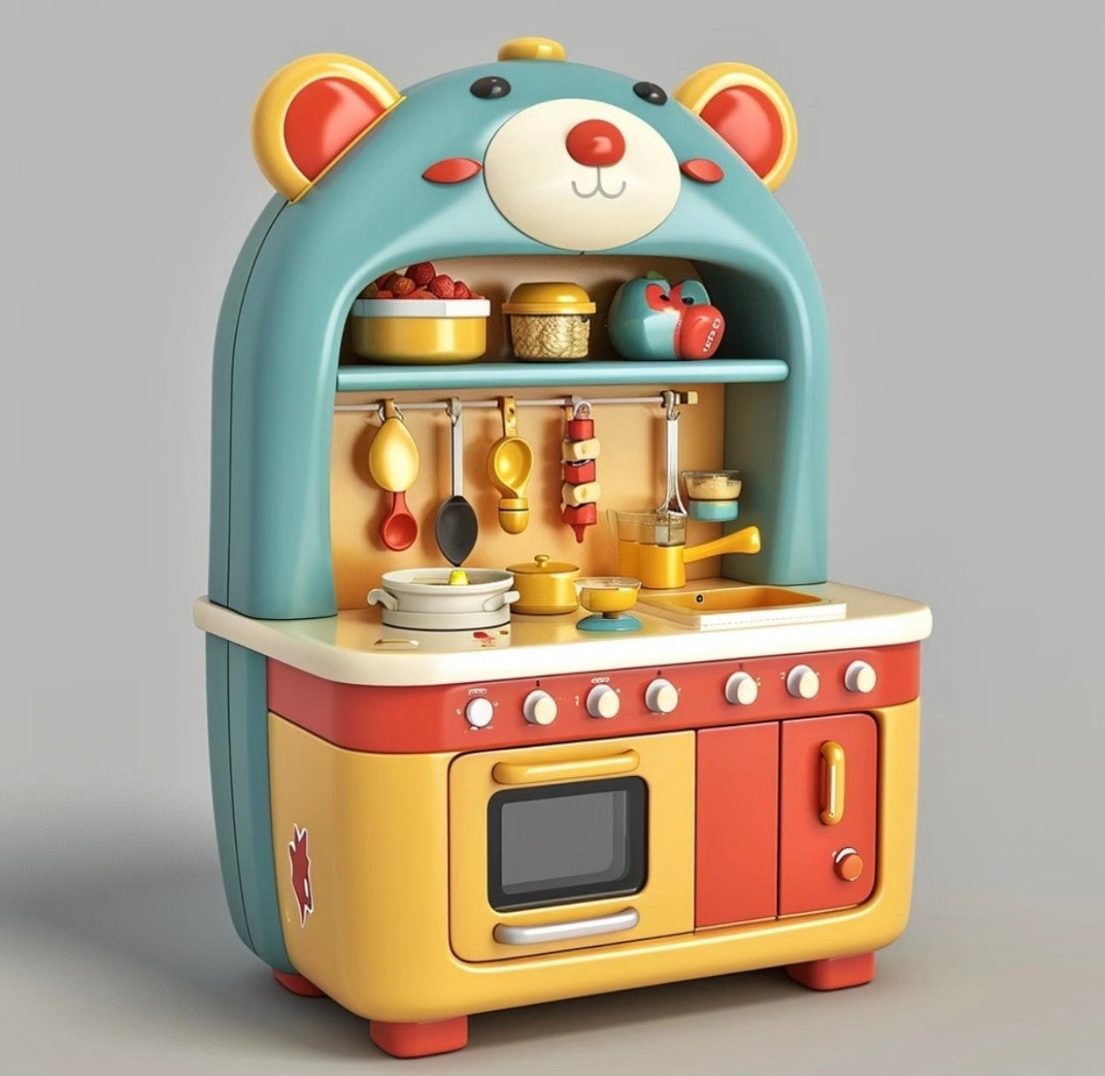 Bear-Themed Kids Play Kitchen Set – Colorful Pretend Cooking Toy for Nursery
