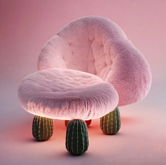 Pink Cactus Leg Fuzzy Chair – Unique Plush Playroom Lounge Seat