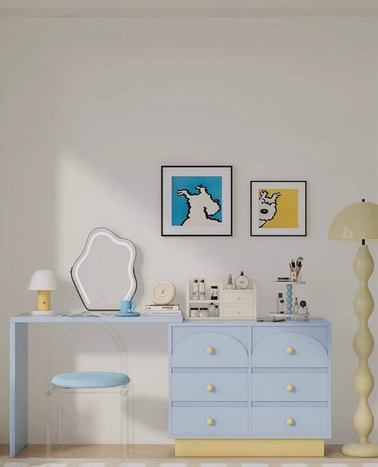 Pastel Blue Vanity Desk with Drawers – Modern Study Table Set