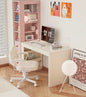 Compact White and Pink Study Desk with Bookshelf – Modern Student Computer Desk with Rolling Chair