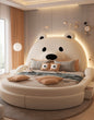 Cartoon Bear Round Bed for Kids, Cute Children’s Upholstered Bed
