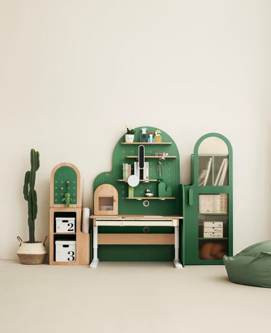 Modern Kids Study Desk with Storage, Green Children’s Learning Table Set