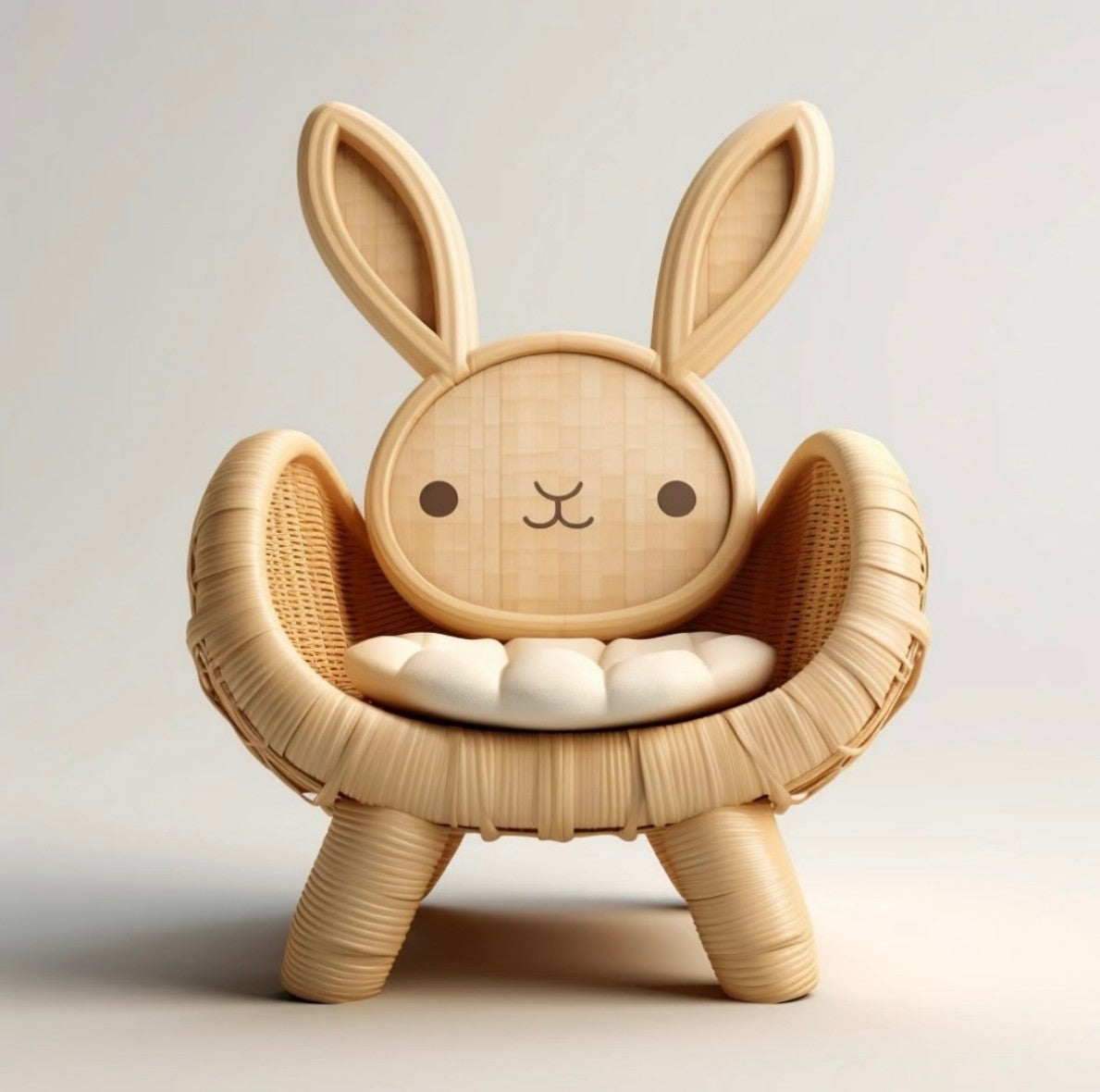 Cute Bunny Rattan Chair for Kids, Animal-Shaped Children’s Armchair