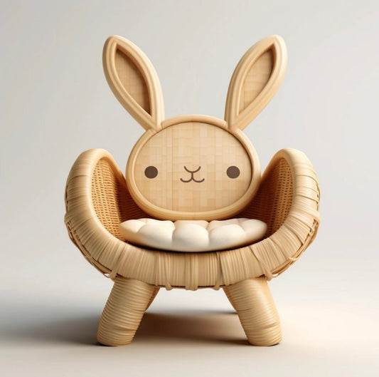 Cute Bunny Rattan Chair for Kids, Animal-Shaped Children’s Armchair
