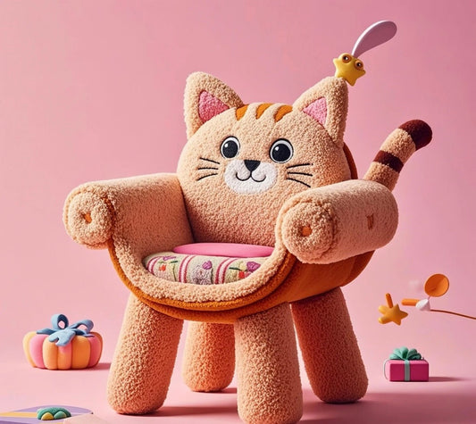 Cute Cat Kids Chair, Cartoon Animal Plush Armchair for Children