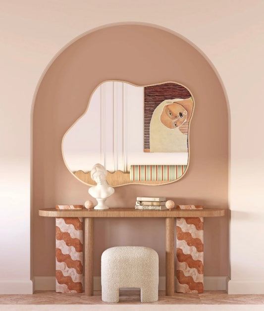 Modern Entryway Console Table Set with Abstract Mirror