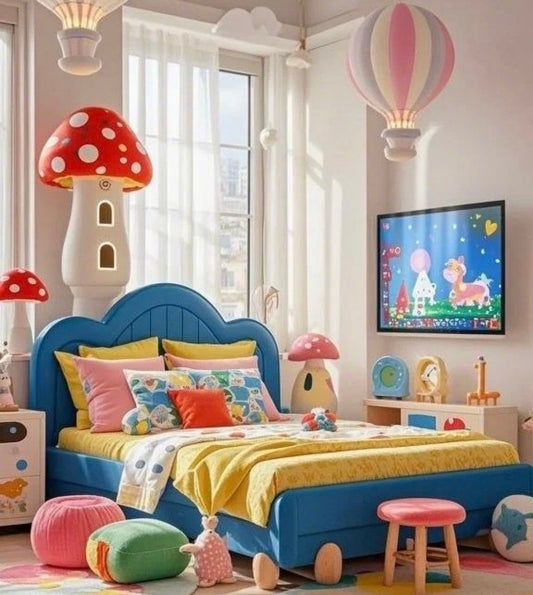 Colorful Kids Bed with Cartoon Mushroom Decor, Fantasy Children’s Bedroom