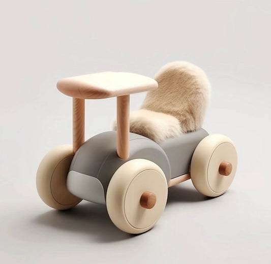 Wooden Ride-On Toy Car for Kids, Modern Push Car with Soft Seat
