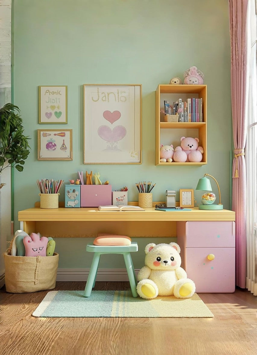 Colorful Kids Study Desk with Storage, Modern Children’s Writing Table