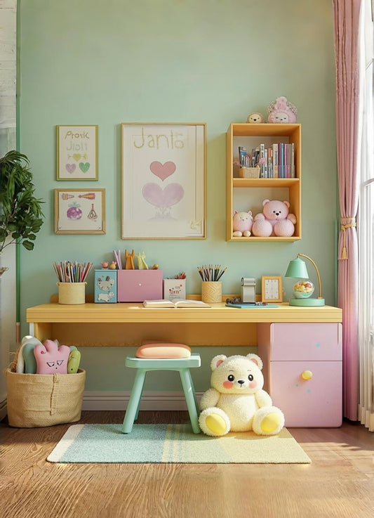 Colorful Kids Study Desk with Storage, Modern Children’s Writing Table