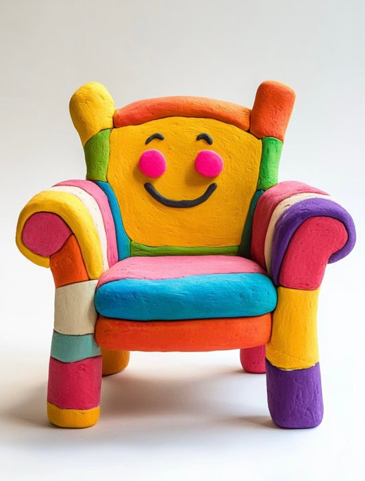 Colorful Smiling Kids Armchair | Fun Cartoon Plush Chair for Children