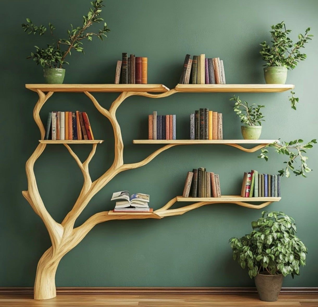 Tree Branch Bookshelf – Nature-Inspired Wooden Study Bookcase