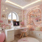 Girls’ Pink LED Study Desk with Drawers and Bench – Fairy Tale Computer Workstation for Kids