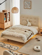 Minimalist Cream Upholstered Kids Bed – Modern Soft Bed with Cozy Tufted Headboard